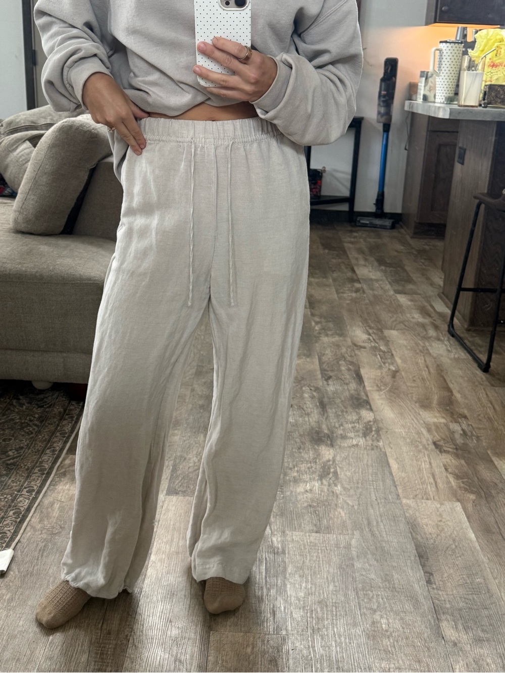 H&M Wide-Leg Linen-Blend Pants — Light Beige